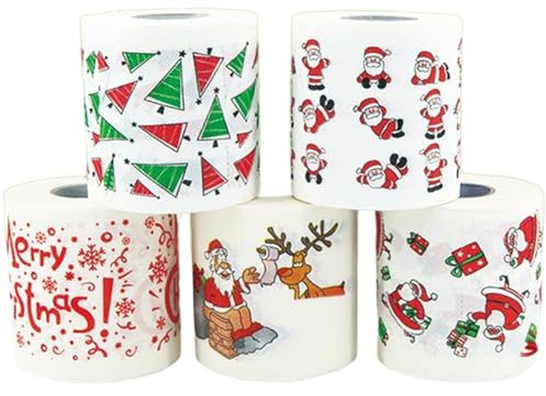 5PCS Bathroom Tissue Toilet Paper Double-Layer Toilet Paper Bulk with Amusing Christmas Prints Soft & Safe Rolls Party Favor for Bathroom Decor| Holders