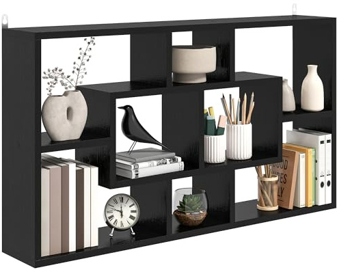 HOMCOM Estante de Pared Decorativo, Estantería para Libro, CDs, Baldas Flotantes con 8 Cubos, 85x14,5x47,5 cm, Carga 20kg, para Oficina, Estudio, Salón, Negro