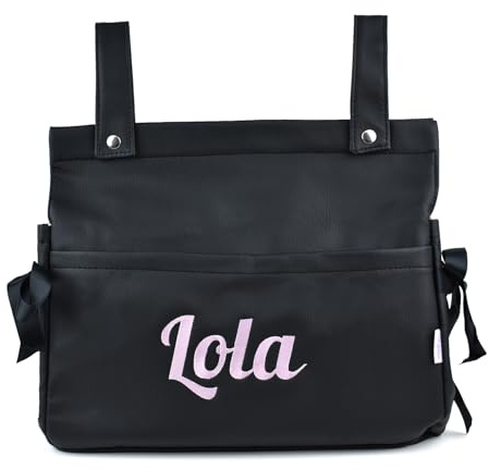 Mi Pipo - Bolso Carro Bebe Personalizado Panera con Nombre - Negro | Bolsa Carrito Bebé de Polipiel con Cremallera | Bolso Maternidad Organizador para Carrito | Fabricado en España | 37x33x13 cm