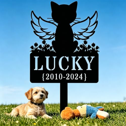 VUZUCOSH Piquet commémoratif personnalisé en métal pour animal domestique avec nom personnalisé pour chien ou chat