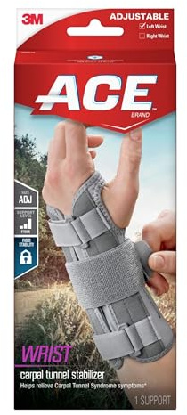 ACE Deluxe Wrist Stabilizer, Left Hand, Helps Relieve Symptoms of Carpal Tunnel Syndrome, Adjustable, Stabilizing, Firm Support