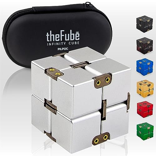 PILPOC theFube Fidget Toy - Premium Qualität Fidget Toys, Stresswürfel mit Exklusiver Schutzhülle, Anti-Stress Würfel , ADHS Spielzeug für Kinder und Erwachsene, Silber