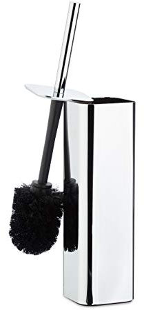 Relaxdays Portascopino da parete sospeso scopino bagno per montaggio a muro HLP: 38,5x8x8 cm, argento/nero