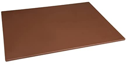 Hygiplas LDPE Chopping Board Dishwasher Safe - Brown, 600x450x10mm, Large | Non-porous surface resists absorbing liquids and odours, supporting HACCP compliance during busy commercial vegetable prep.