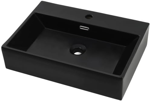 vidaXL Handfat med kranhål keramik svart 76x42,5x14,5 cm