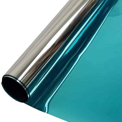 Vinilo Ventana Cristal Protector Solar Lámina, Privacidad De Una Manera Espejo Película, Adhesiva De Gran Reflexión, Anti 99% UV Mejor Control De Calor Fácil. (Plata Azul,90x800cm)