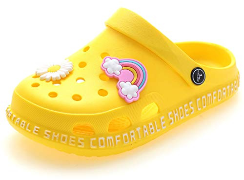 Enfants Sabots et Mules Pantoufles Chaussures Mixte Bébé Fille Garçon Antidérapant Eté Piscine de Jardin Clogs Sandales de Plage à Enfiler,Jaune,EU33