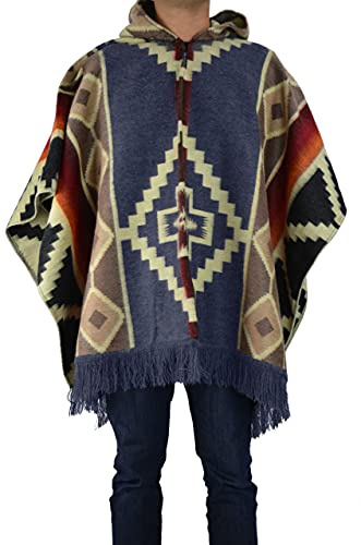 Alpaca Land, Handmade Ecuadorean Alpaca Wool Ponchos (US, Alpha, One Size, Regular, Regular, Navy Blue Otavalo)