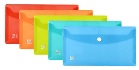 Oxford Dokumententasche DIN Lang, transparenter Kunststoff, 5 Farben, 5 Stück, blau,gelb,orange,rot,Grün