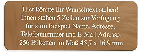 Adress-Aufkleber | PERSONALISIERT | 256 Stück | kleine Etiketten mit Wunsch-Text Holzmuster Optik | Schrift Weiß | für Namen und Adressen