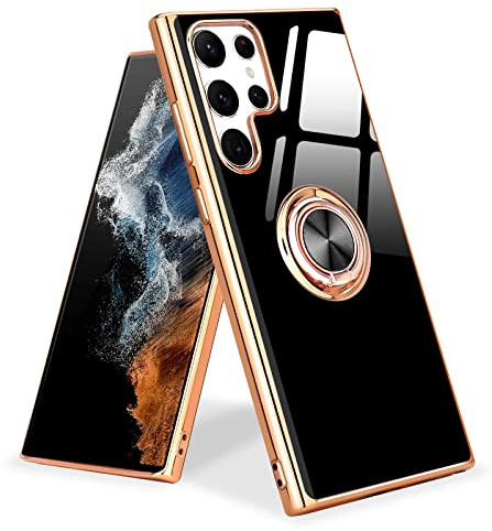 Urarssa för Samsung Galaxy S22 Ultra telefonfodral magnetisk ringhållare 360 grader med rotation finger bilhållare stöttåligt fodral för Samsung S22 Ultra 5G-svart