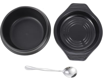 Housoutil Korean Cooking Korean Stone Bowl Sizzling Hot Pot for Bibimbap and Soup Ceramic with Lid and Spoon