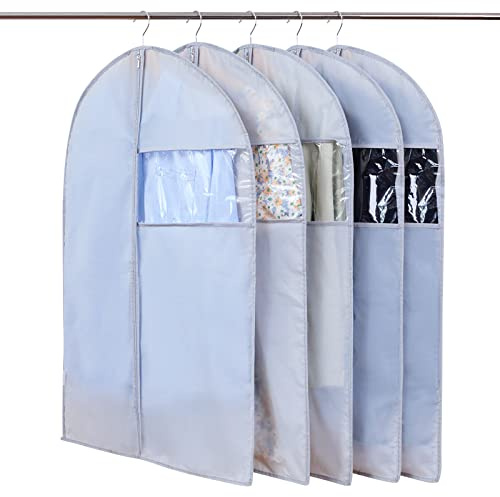 Niviy kleidersack Anzug Grau 60X100 CM Anzüge Kleiderhülle | 5 X Atmungsaktiv Wasserdicht Stoff mit Klarem Fenster,Kleider Mäntel Sakkos Hemden Abendkleider Anzugsack Aufbewahrung