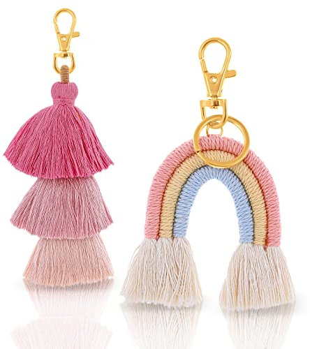 Abeillo 2 Stück/Set Regenbogen Schlüsselanhänger, und Anhänger mit Quaste, Schlüsselhalter, Weben Regenbogen Schlüsselanhänger für Autorückspiegel, Mädchenzimmer, Kinderzimmer, Rucksack Dekoration