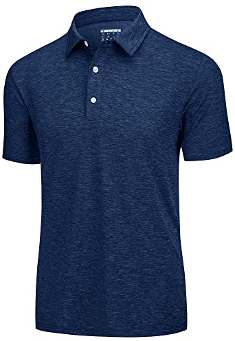 KEFITEVD Golf Poloshirt Herren Leicht Kurzarm Sommershirt Atmungsaktiv Schnelltrocknend Sportoberteil Frühling Freizeit Polo Tshirt Outdoor Meliert Dunkelblau XL
