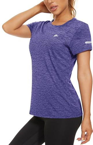 KEFITEVD Top sportivo da donna a maniche corte ad asciugatura rapida, top da corsa leggero per le donne t-shirt girocollo in poliestere, Viola, M