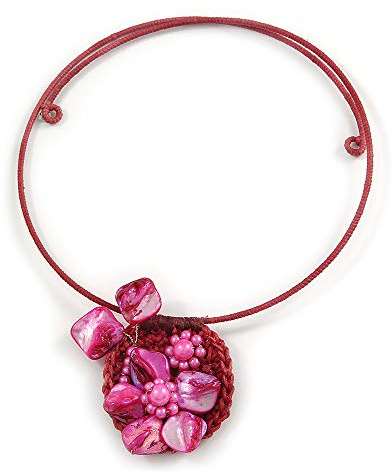 Avalaya Collana con ciondolo a forma di fiore in acrilico con conchiglie rosa fucsia, lunghezza 40 cm, regolabile