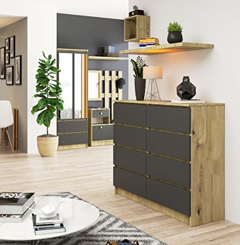 3E 3xE living.com Kommode, in Artisan Eiche & Graphit Grau (B: 120 / H: 99 / T: 40) viele Farben und Großen