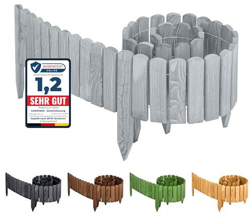 Garronda Beeteinfassung Holz Rollzaun Holzzaun 200 x 10 cm imprägniert Flexibler Rollborder Rasenkante Palisade Gartenzaun Umzäunung für Garten GD-0046 (Grau, Höhe: 10 cm)