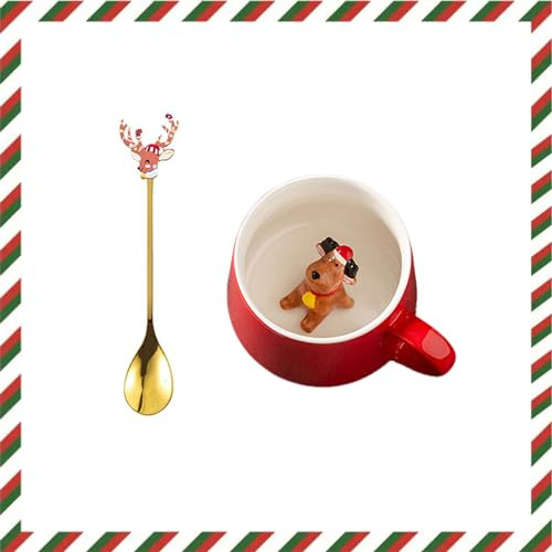 Weihnachtsmann Tasse Weihnachtsbaum Tasse Schneemann Tasse Rentier Tasse Weihnachten Tassen Weihnachtstassen Rot Weihnachtsbecher Porzellan Weihnachten Geschenke, Keramik 350ml (Elch)