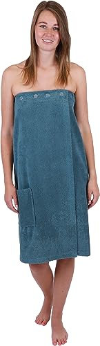 Betz Saunakilt Berlin – Frottee Saunakilt für Damen aus 100% Baumwolle, 420 g/m² – verstellbar mit Knöpfen & Gummizug – Saunahandtuch mit Tasche, ideal für Wellness & Spa Farbe taubenblau