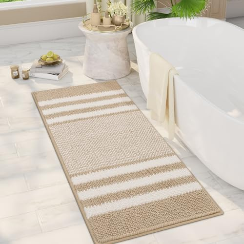 Biscpro Badematte 50 x 120 cm, Extra Lange rutschfest und Waschbar Chenille Badezimmerteppich, Badteppich Weicher Saugfähige Duschvorleger für Badezimme, Badewanne und Toilette, (Hellgrau)