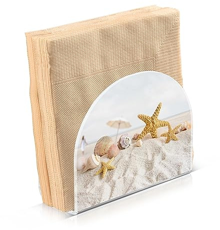 Quteprint Serviettenhalter, Ozean, Meer, Strand, Muschel, Seestern, Acryl, Serviettenhalter für Tisch, Bauernhaus, Servietten-Organizer, Küche, Outdoor, Tisch, Papierservietten, Aufbewahrungsspender