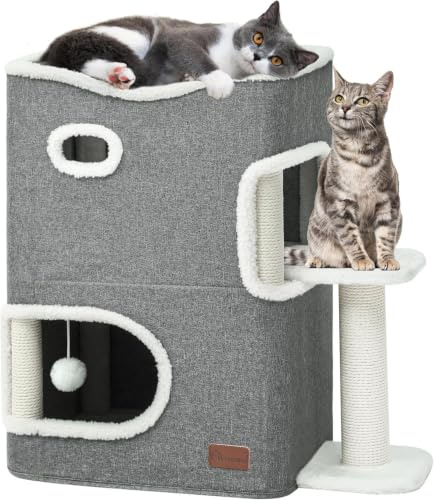 Lit Pliant pour Chat Interieur,Maison pour Chat,Niche pour Chats Cabane Interieur Grande,Équipé d'un Pilier de Griffe de Chat pour Une Stabilité Accrue, pour Que Les Chats Puissent S'ébattre