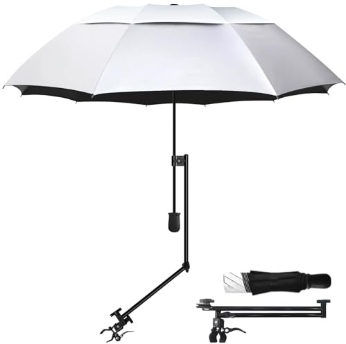 HOBVO UPF 50+ Golf-Regenschirm mit verstellbarer Universalklemme, tragbare Regenschirme für Regen, manuelles Öffnen und Schließen, für Strandkorb, Golfwagen, Kinderwagen, Bleicher, Terrasse (125 cm,