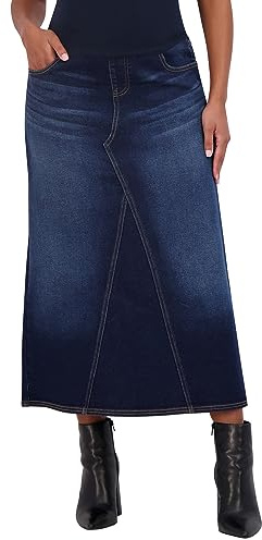 Savi Parker Maxi Gonna Premaman in Denim con Tasche - Una Linea Jeans Premaman sopra La Pancia Gonna Lunga Jeans Gravidanza, Zoe Wash, L