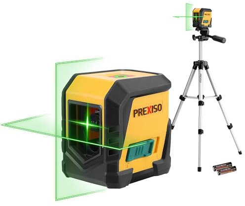 PREXISO Laser Level with Tripod, Green Cross Line Laser Level, Horizontal and Vertical Line Leveler Tool for Hanging Pictures, House Decoration, Manual/Self-Leveling Mode with LED Indicator