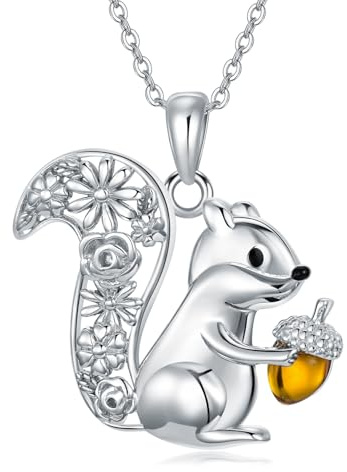 ONEFINITY Collier colibri/panda/hibou/écureuil/paon/raton laveur en argent sterling 925 Pendentif animal Colibri Bijoux cadeau pour femme, taille unique, Argenté, Ambre
