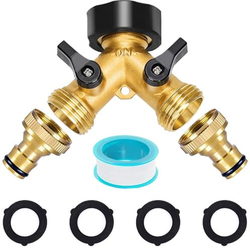 Wasseranschluss, 2-Wege Y Verteiler mit Absperrhähnen, 2 Wege Verteiler Wasser 3/4 Zoll für den Einsatz auf Waschmaschine, Küche, Garten, Rasen Wasserhähne