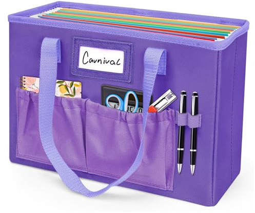 abcxgood Desktop File Organizer Box,Collapsible Hanging Filing Box,Home Office Document Storage Organizer with Front Pocket and Handles, Letter Size Folder. (Purple)