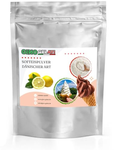Gino Gelati Dänisches Softeis Pulver, fruchtiger Geschmack, verschiedene Geschmacksvarianten, schnell und einfach Zubereitet, Made in Germany, Eis selber machen (333 g, Zitrone)