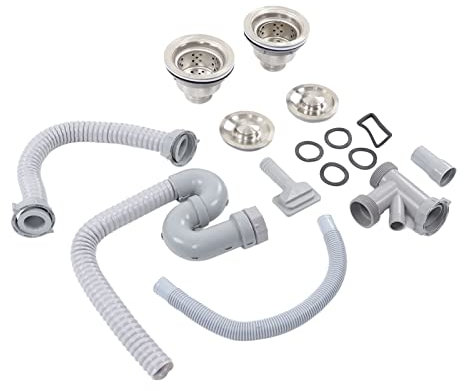 JTLB Stainless Steel Kitchen Sink Drainer Pipe Accessories Set, Double Drains Sewer Pipe for Home with S Bent and Fast Drainage Speed for Kitchen, Washstand and Sink