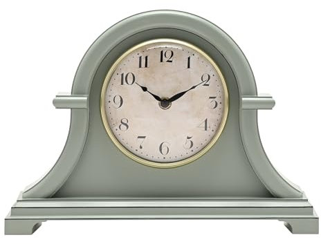 Hometime Broken Arch Mantel Clock - Sage Green - Analogue Quartz Mechanism - Traditional Home Decor Gifting for Living Room, Bedroom or Dining Room. H: 23 x W: 32 x D: 7 cm
