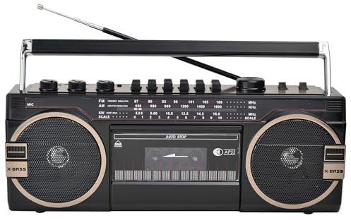YJKKZQLB Reproductor de CD portátil, grabadora de Cinta Retro, Radio Am/FM, grabadora de Casete con Bluetooth, Radio con Reproductor de Casete, Estilo clásico de los 80 con tecnología Moderna