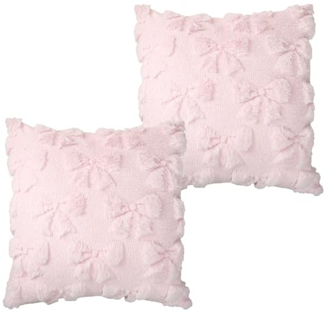 Wasise Coquette Room Decor - 2PCS Bow Pillow Covers, Preppy Room Decor, Pink Cushion Covers 45 X 45, Coquette Decorations, Bed Throw Pillows Pastel, Decorative Cushions for Girls（NO Pillow Core）