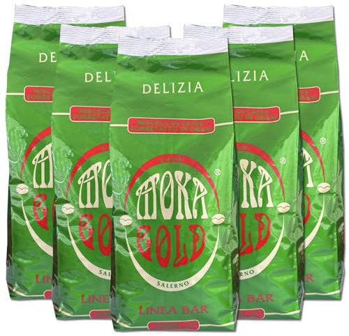 Moka Gold Linea Tazza Oro - 5 Buste da 1kg - Caffè in Grani dal Gusto Raffinato - Miscela Arabica - Ideale per Bar e Ristoranti - Confezione Salva Aroma - Campania - Torrefazione Artigianale