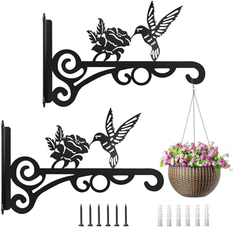 Onperpoe 2 Pcs Iron Plant Hanger, Black Metal Hanging Basket Brackets Wall Hooks, Outdoor Hanging Basket Bracket Concrete Post Hooks for Garden Plants, Bird Feeder, Wind Chime, Lantern
