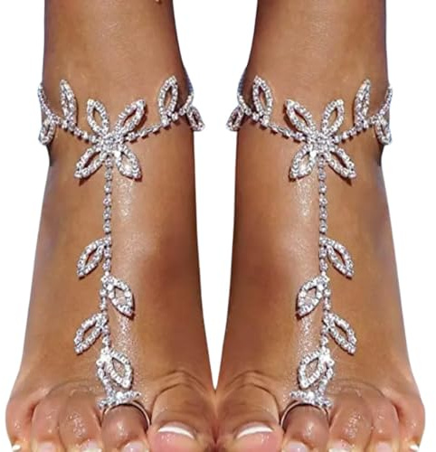 RUNRAYAY 2pcs Boho Perlen Fußkette geschichtetes Blatt Barfuß Sandalen mit Zehenring Sommer Strandknöchelkette Blatt Fußkette Schmuck für Frauen