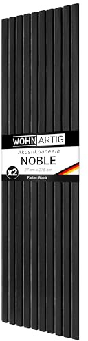 wohnartig® Akustikpaneele NOBLE 1,485 m² – 275 cm x 54 cm Set – (Set = 2 Stück 275 cm x 27 cm) | Farbe: Schwarz auf grauem Filz | Wandverkleidung | Akustikpaneel | Wandpaneele auf Filz | Akustikfilz