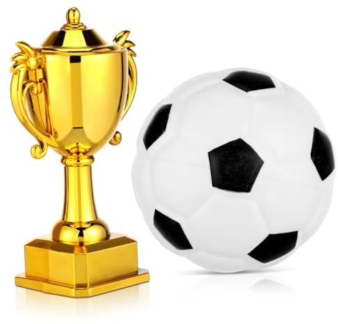 Kisangel Mini Soccer Trophy and Ball Set Football Model Cake Decorations for Dollhouse Accessories Small Football Trophy for Sports Party and Home Display
