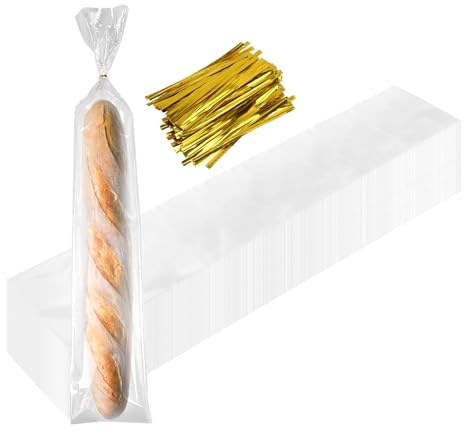 PINGEUI 200 Pack Plastic Bread Bags with Ties, 27.5x6 Inch Long Loaf Bread Bags Clear Baguette Bag for Homemade Bread