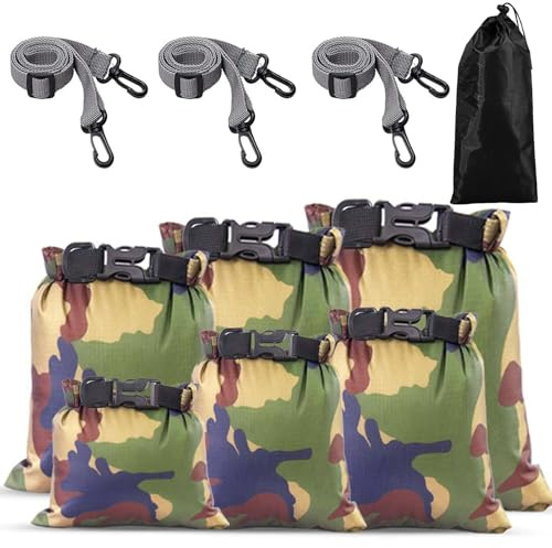 Pasdrucn 6 Stück Dry Bag Set 1.5/2.5/3/3.5/5/8L, Ultraleichte Drybag Mit 3 Verstellbare Schultergurt, Waterproof Bags, Wasserdichter Beutel Lightweight Dry Bag Für Wassersport Wandern Camping (Beige)