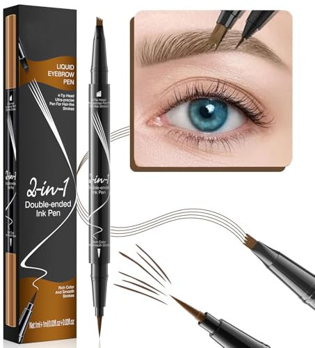 Augenbrauenstift härchenzeichnung Wasserfest, 4 Gabelspitze 2-in-1 Dual-Ended Microblading Augenbrauenstift, Wischfest Eyebrow Pencil Kann Leicht Natürliche Augenbrauenfarbe (Hellbraun)