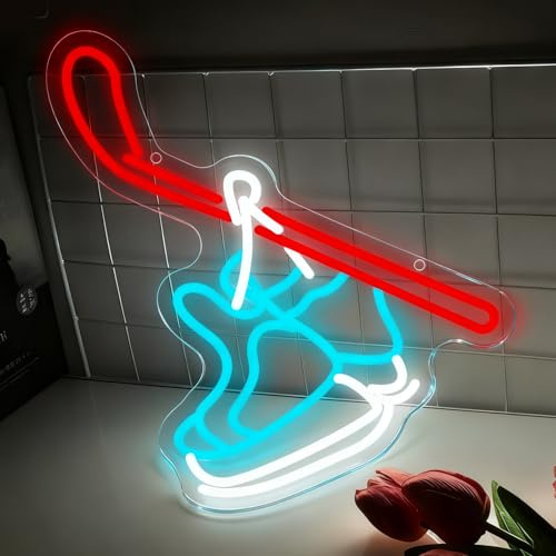 Eishockey Neon Schild, LED Ice Hockey Schuhe Schläger Neon Sign für Wand Deko, Dimmbare Neonlichter USB Power für Bedroom Home Club Schlafzimmer Mann Höhle