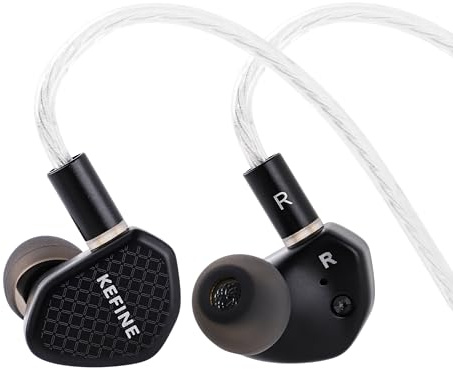Linsoul Kefine Klean In Ear Monitor,Auriculares con Driver Dinámico Diafragma DLC 10mm,Audífonos para Juegos,Boquillas Reemplazables,Cable Plateado Desmontable para Audiofilos(con Mic Type-C)
