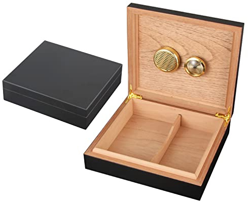 BSKJMMP Portable Cigar Humidor Travel Case with Hygrometer Humidifier and Divider Cigar Gift Box for Cigar Lovers Airtight | Durable 12-16 Cigar (Black)
